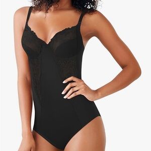 Maidenform 1456 Black Shapewear Tummy Control Bodysuit  Built In Underwire 36D